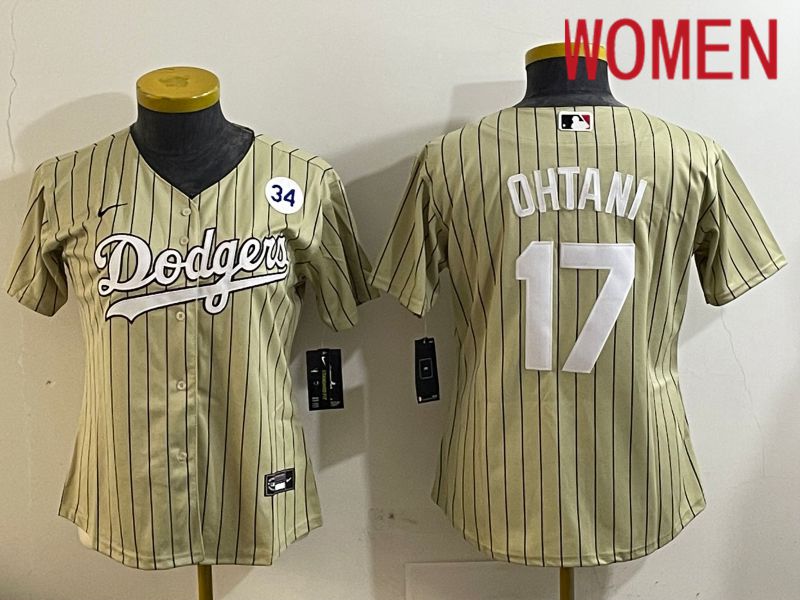 Women Los Angeles Dodgers #17 Ohtani Green Stripe Game 2024 Nike MLB Jersey style 7